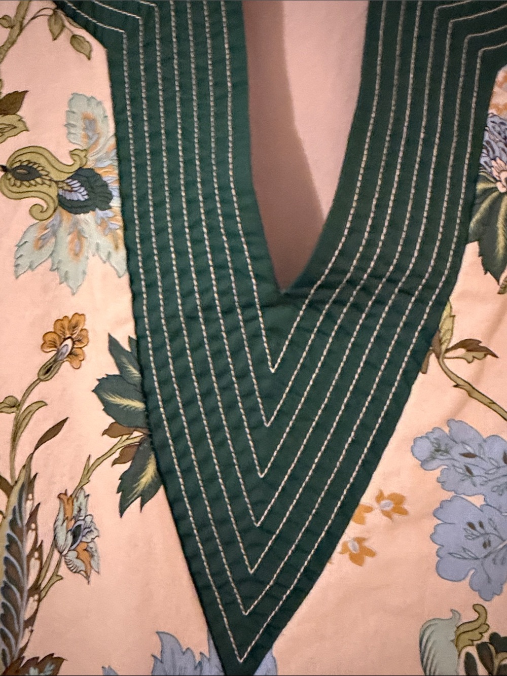 Cream Floral Tunic Dress with Green Trim - Picture 3 of 6